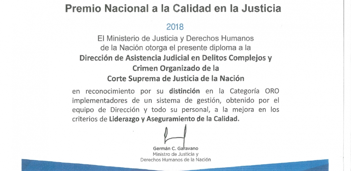 La Direccin de Asistencia Judicial en Delitos Complejos y Crimen Organizado fue reconocida con el Premio Nacional a la Calidad en la Justicia